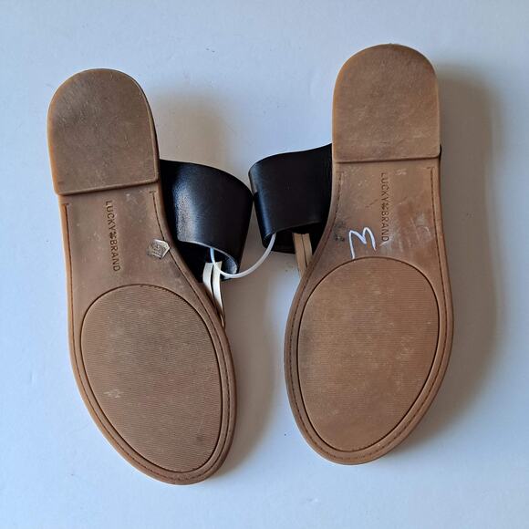 Lucky Brand Ari Black Leather White Knot Slide Thong Flat Sandals - Size 8M - Picture 9 of 10
